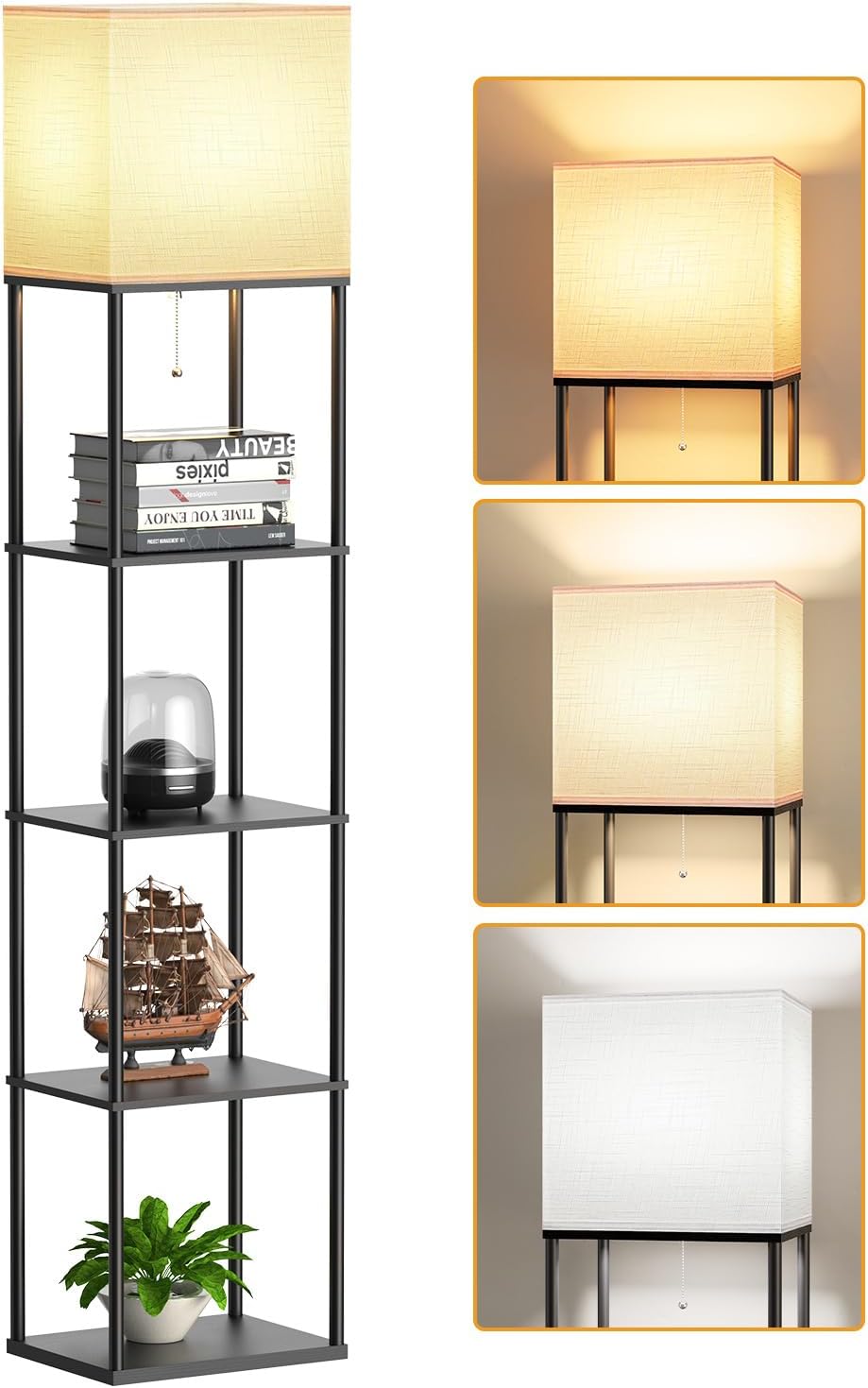 Large Floor Lamp with Shelves, 5-Tier Tall Floor lamp with for Living Room, Shelf Floor Lamp with 3 CCT LED Bulb, Corner Display Standing…