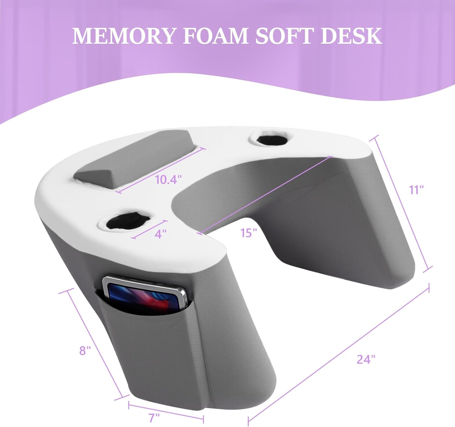 Ergonomic Lap Desk Pillow with Cooling Memory Foam – Gaming Cushion for Bed, Laptop Support, and Reading Pillow with Armrest for Comfort…
