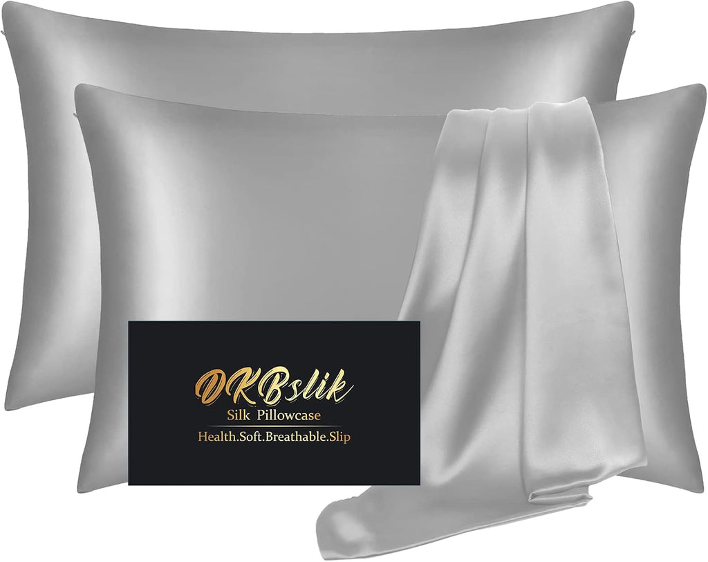 Home Silk Pillow Cases 2 Pack, Mulberry Silk Pillowcases Standard Set of 2, everyday comfort, Smooth, Anti Acne, Beauty Sleep, Both Sides…