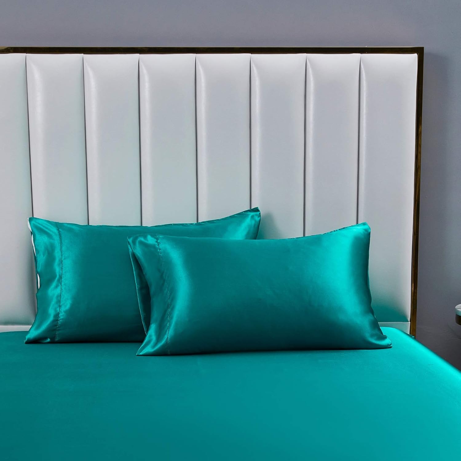 Lcbd Standard Size Satin Pillowcase for Hair and Skin, Teal Silk Satin Pillowcases Set of 2, Satin Cooling Pillow Covers with Envelope Clos…