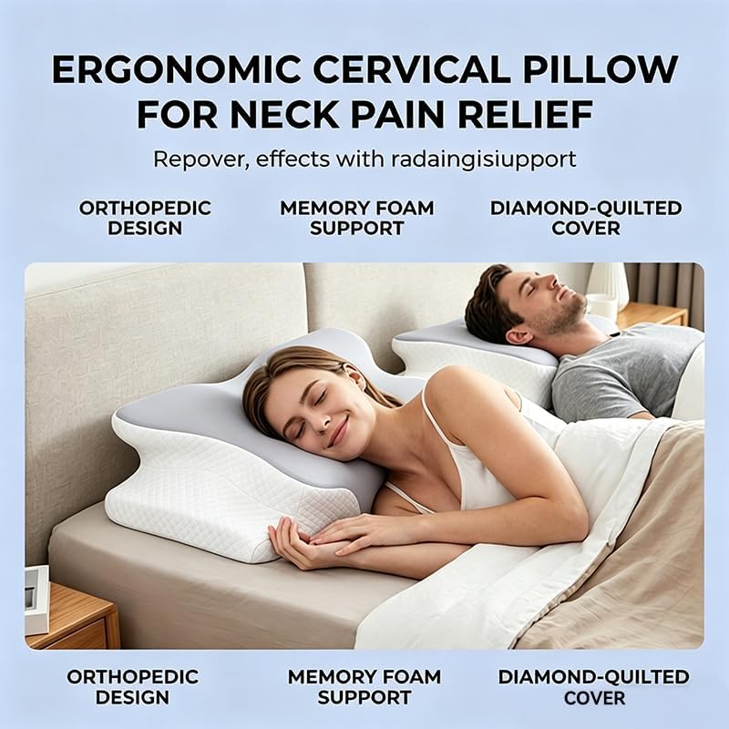 WKEFF Cooling Neck Support Pillow, Adjustable Cervical Memory Foam for, Odorless Ergonomic Orthopedic Bed Pillows for Side Back Sto…