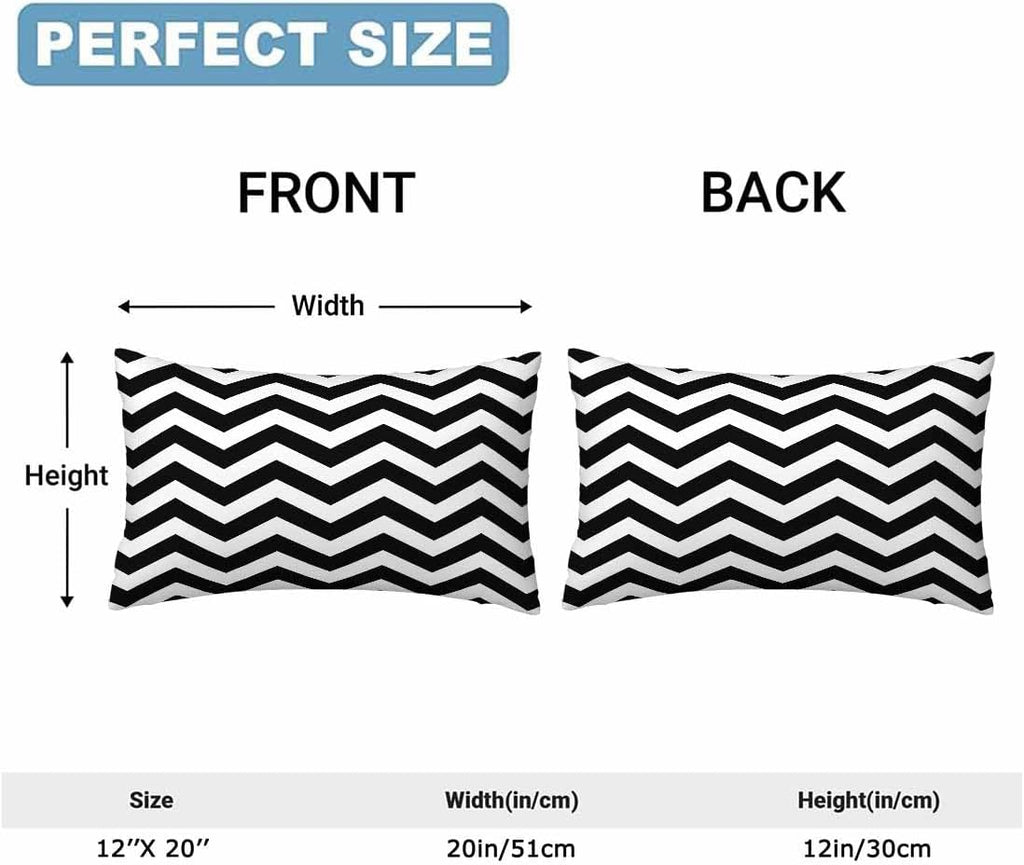 Black White Chevron Zigzag 12 X 20 Throw Pillow Covers Wavy Line Set of 2 Pillow Cases Protectors Outdoor Pillowcases Rectangular…