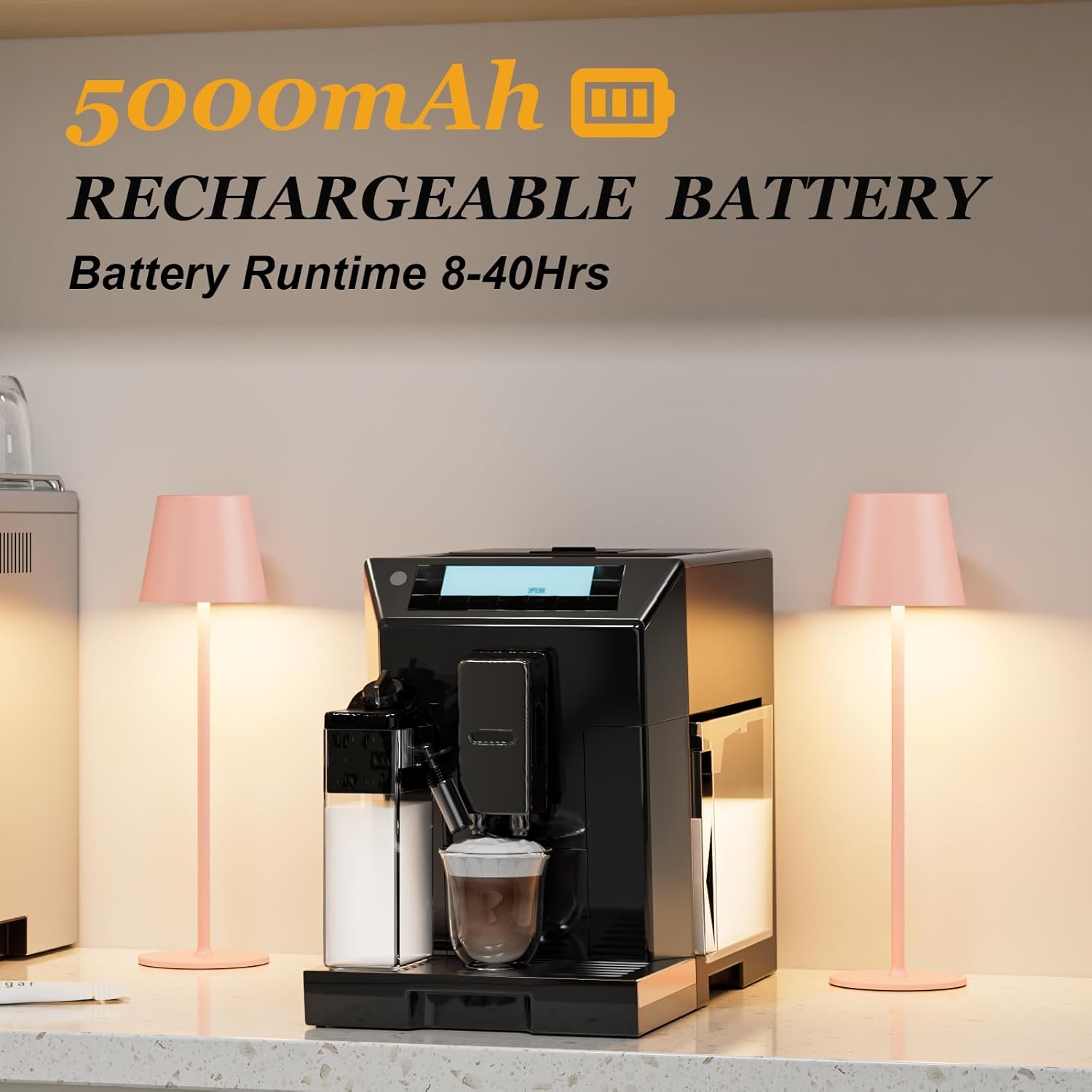 Kakanuo Cordless Table Lamp Rechargeable Pink - KK 2 Pack 5000mAH Battery Operated Lamp for Counter, 3 Color Stepless Dimming Wireless…