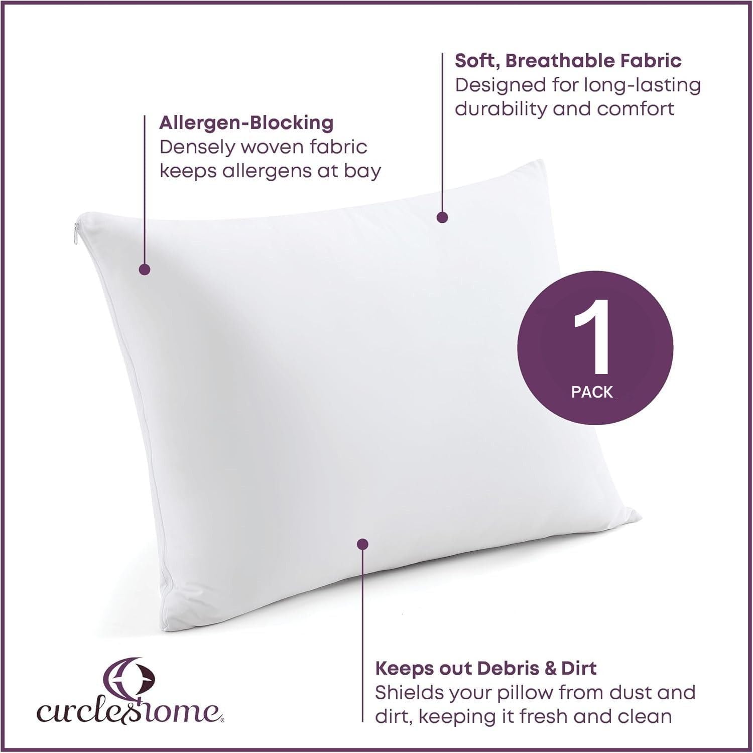 CirclesHome Pillow Protectors Single Pack Toddler Zippered - 100% Cotton Breathable Pillowcases - Protects Pillows from Dirt, Dust and…