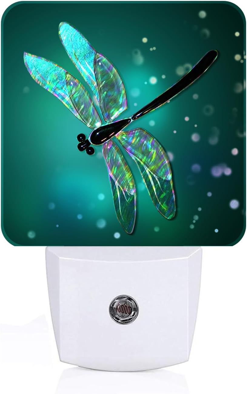 Green Dragonfly Night Light, Plug Into Wall Decor for Stairway, Hallway, Kitchen, Dusk to Dawn Sensor Nightlights for Boys/Girls/Women/Men…