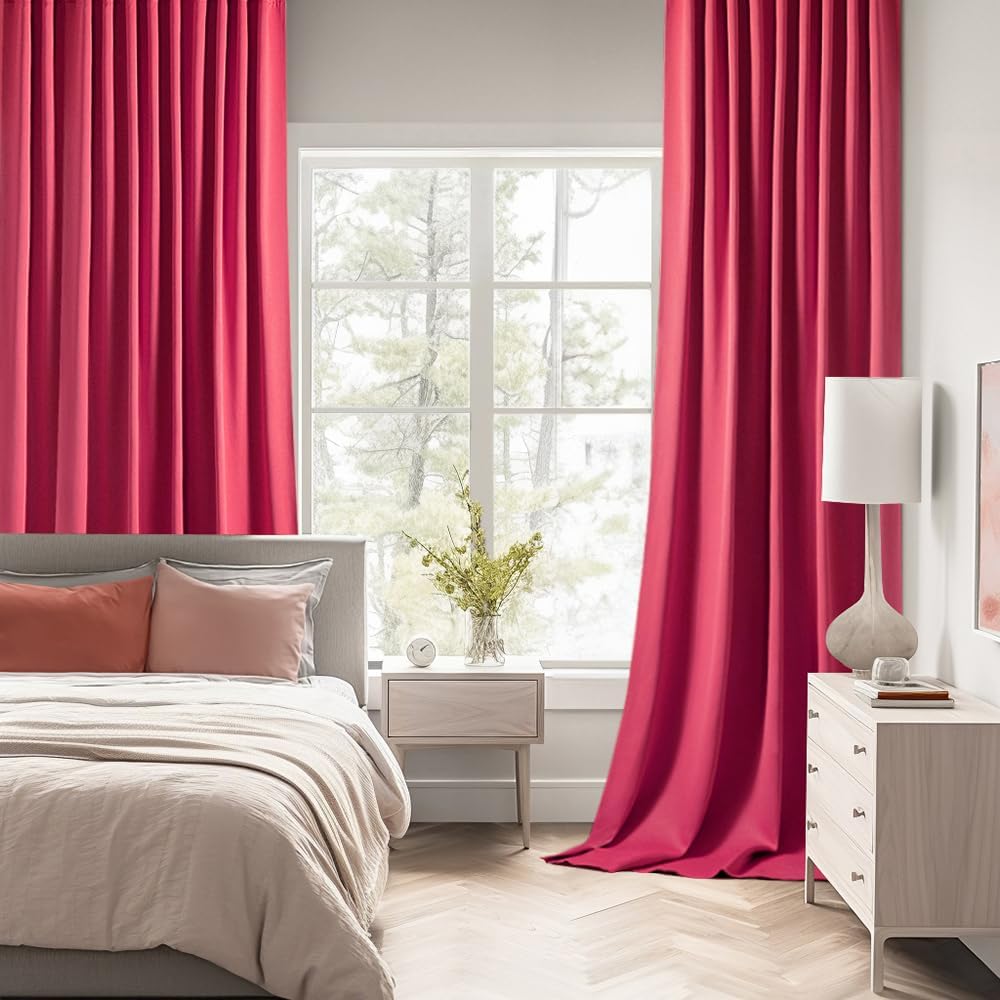 Miulee Hot Pink Back Tab Blackout Curtains 120 Inch Long 2 Panels Set for Bedroom, Rod Pocket/Pinch Pleated Extra Long Thermal Insulated Li…