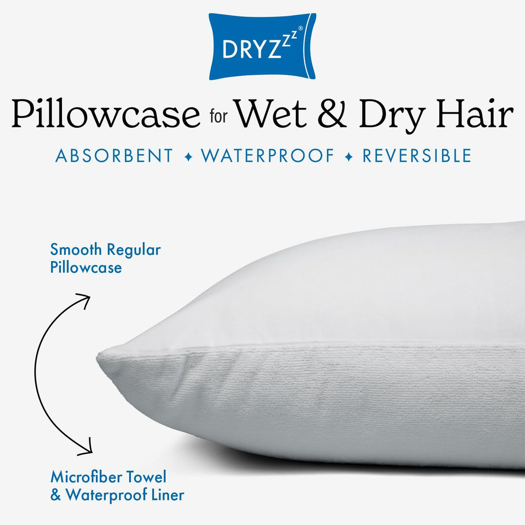 DryZzz Waterproof Pillow Protector Cooling Pillow Case 29"x19" 1pc White Standard Size, Absorbent Towel Pillowcase Dual-Sided Wet & Dry Hai…