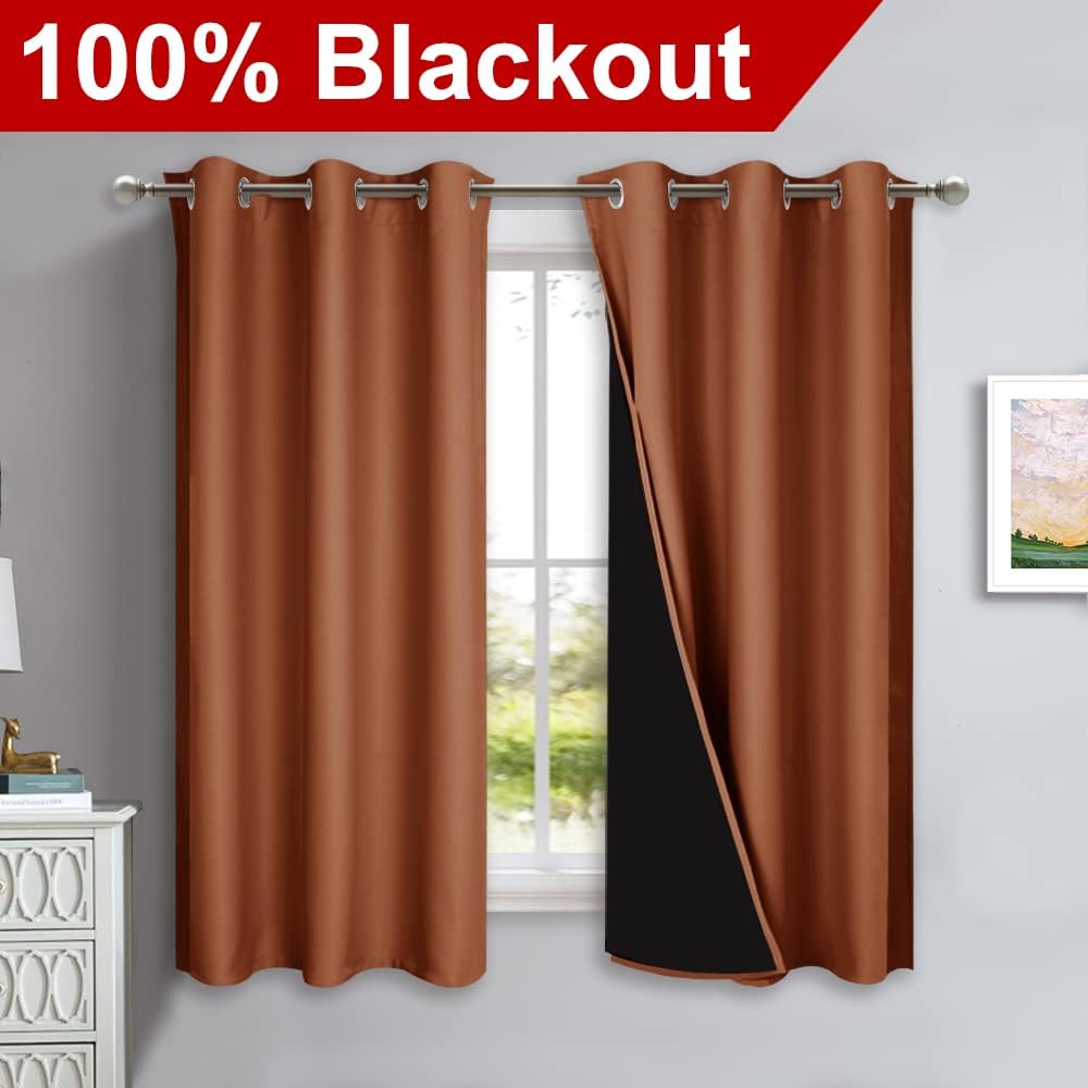 Nicetown 100% Blackout Short Curtains with Black Liners, 2 Panels, 37" W by 40" L, Vintage Blue, Solid Thermal Insulated Full Blackout 2-La…
