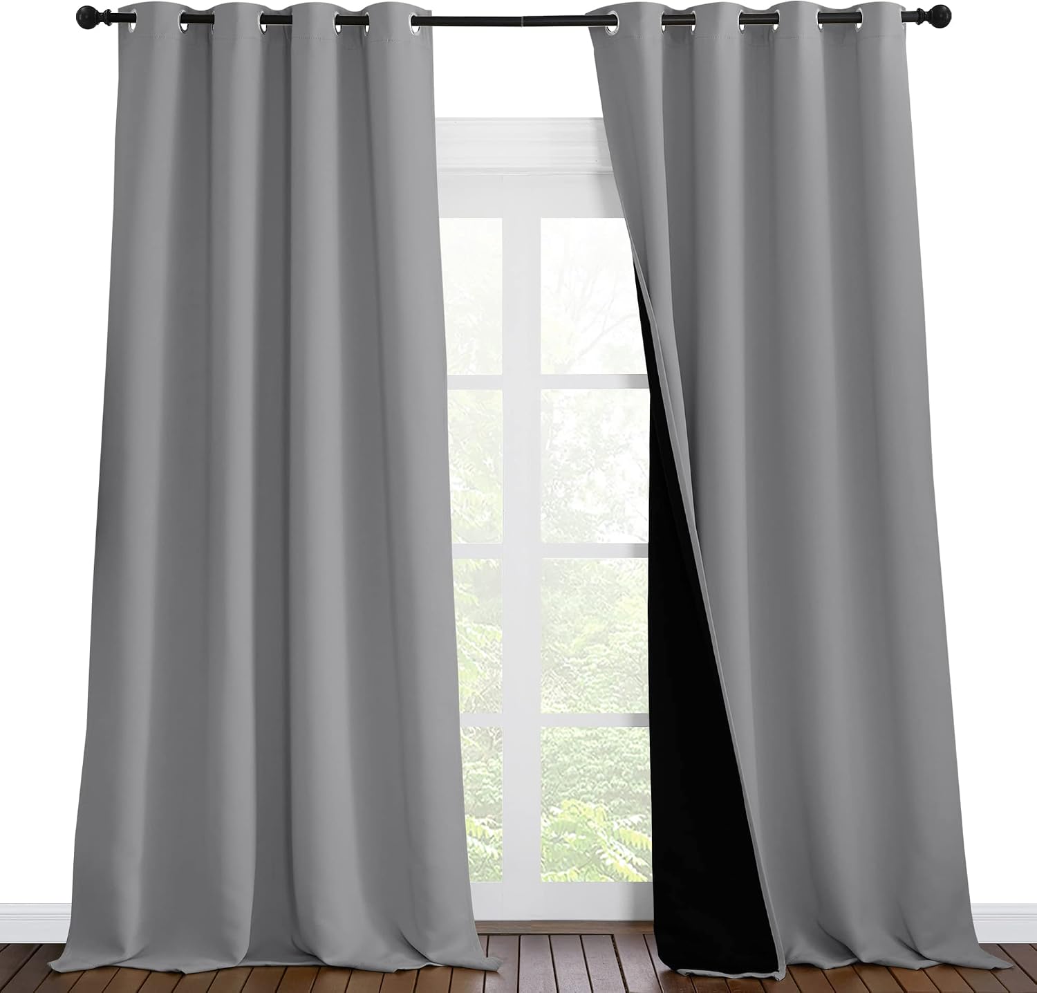 Nicetown 100% Blackout Blinds, Laundry Room Decor Window Treatment Curtains for Large Patio Sliding Door, Thermal Insulated Silver Grey Cur…