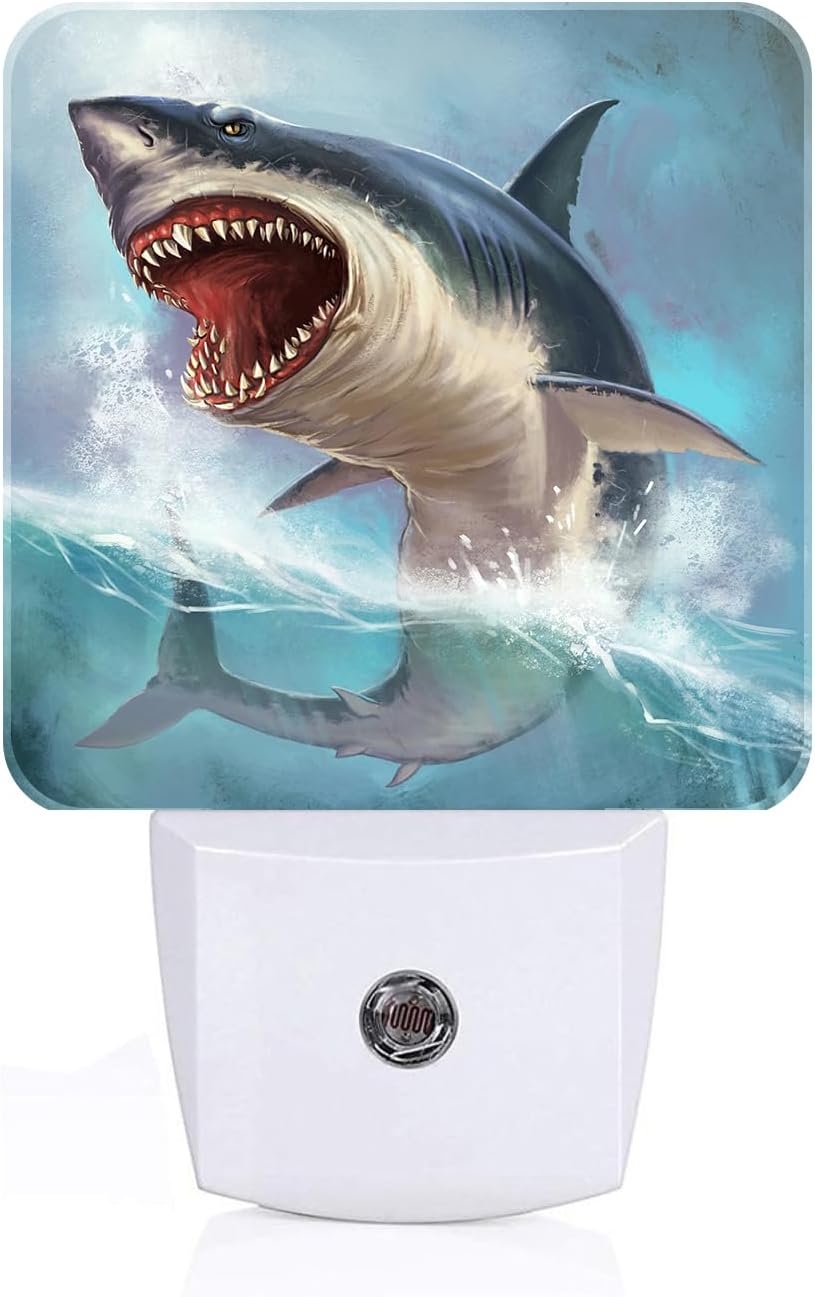 Great White Shark Night Light, Plug Into Wall for Boys Girls Bedroom Decorative Square Night Light Lamp 0.5w Sleep Friendly