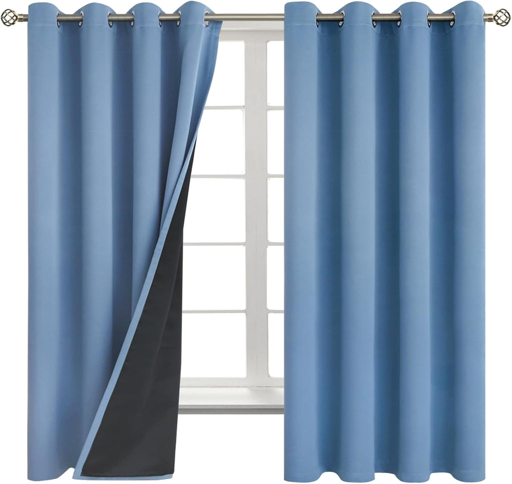 BGment Thermal Insulated 100% Blackout Curtains for Bedroom with Black Liner, Double Layer Full Room Darkening Noise Reducing Grommet Curta…