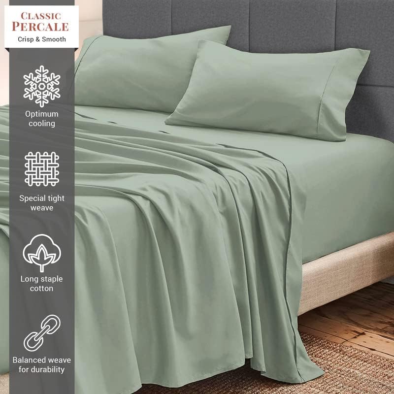 Pizuna 100% Cotton Twin XL Sheets Set - Crisp, Breathable Percale Weave Bed Sheets - Fully Elasticized 15" Deep Pocket Cooling Sheet - Long…