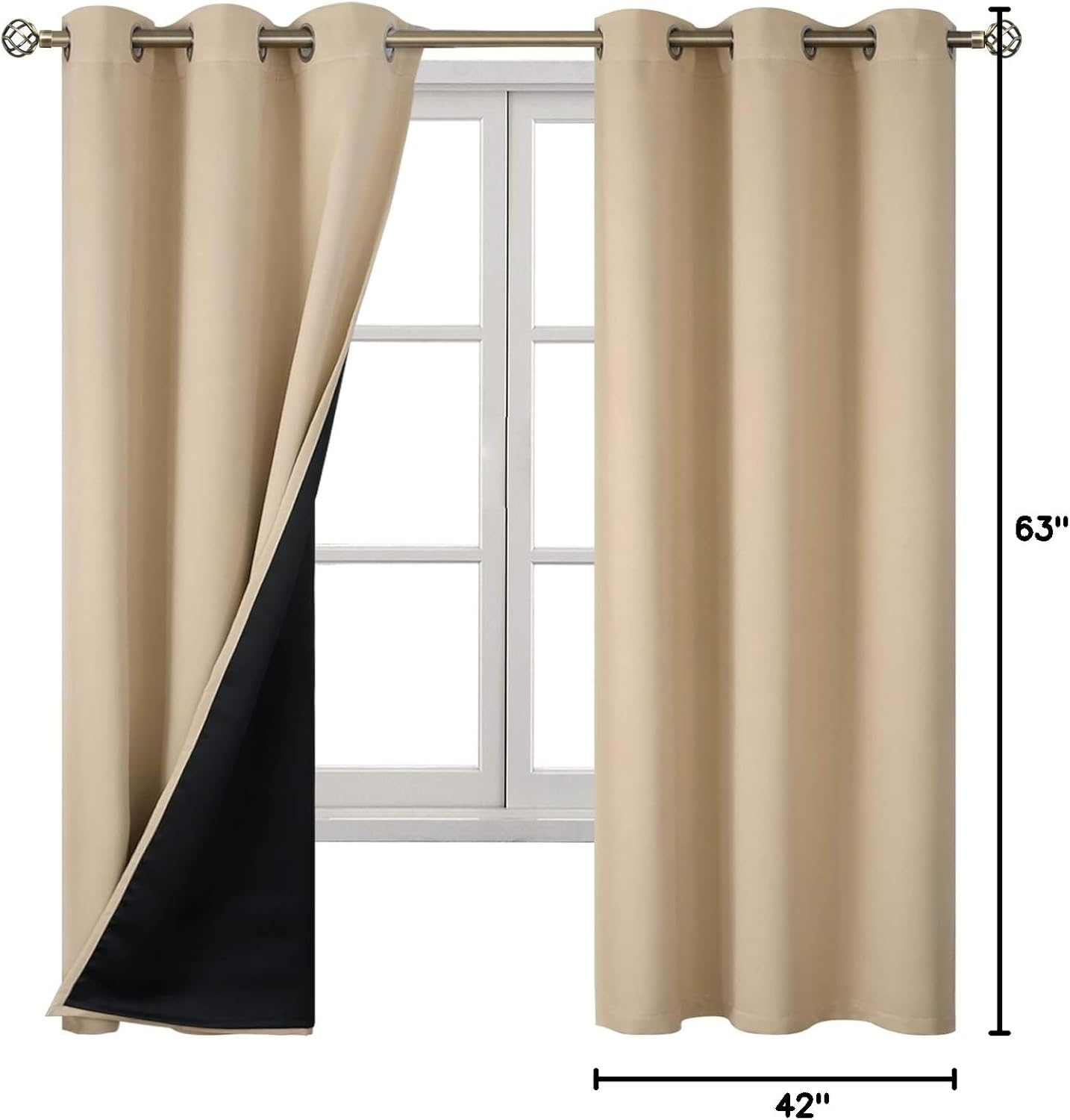 BGment Beige Blackout Curtains for Bedroom - Black Out Curtains 63 Inch Long Thermal Insulated Grommet Total Room Darkening Window Drapes f…