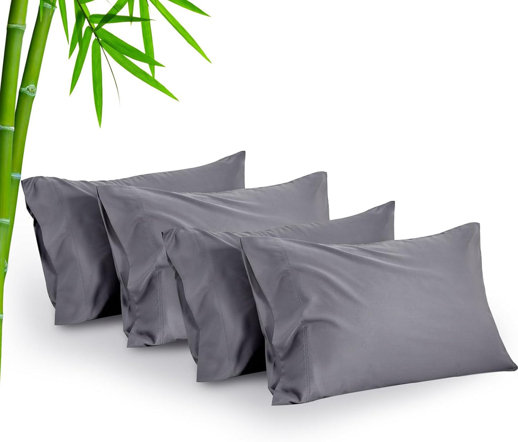 Bedelite Cooling Pillow Cases for Hot Sleepers & Night Sweats, Rayon Derived from Bamboo, Grey Pillow Cases Queen Size Set of 4, Breathable…