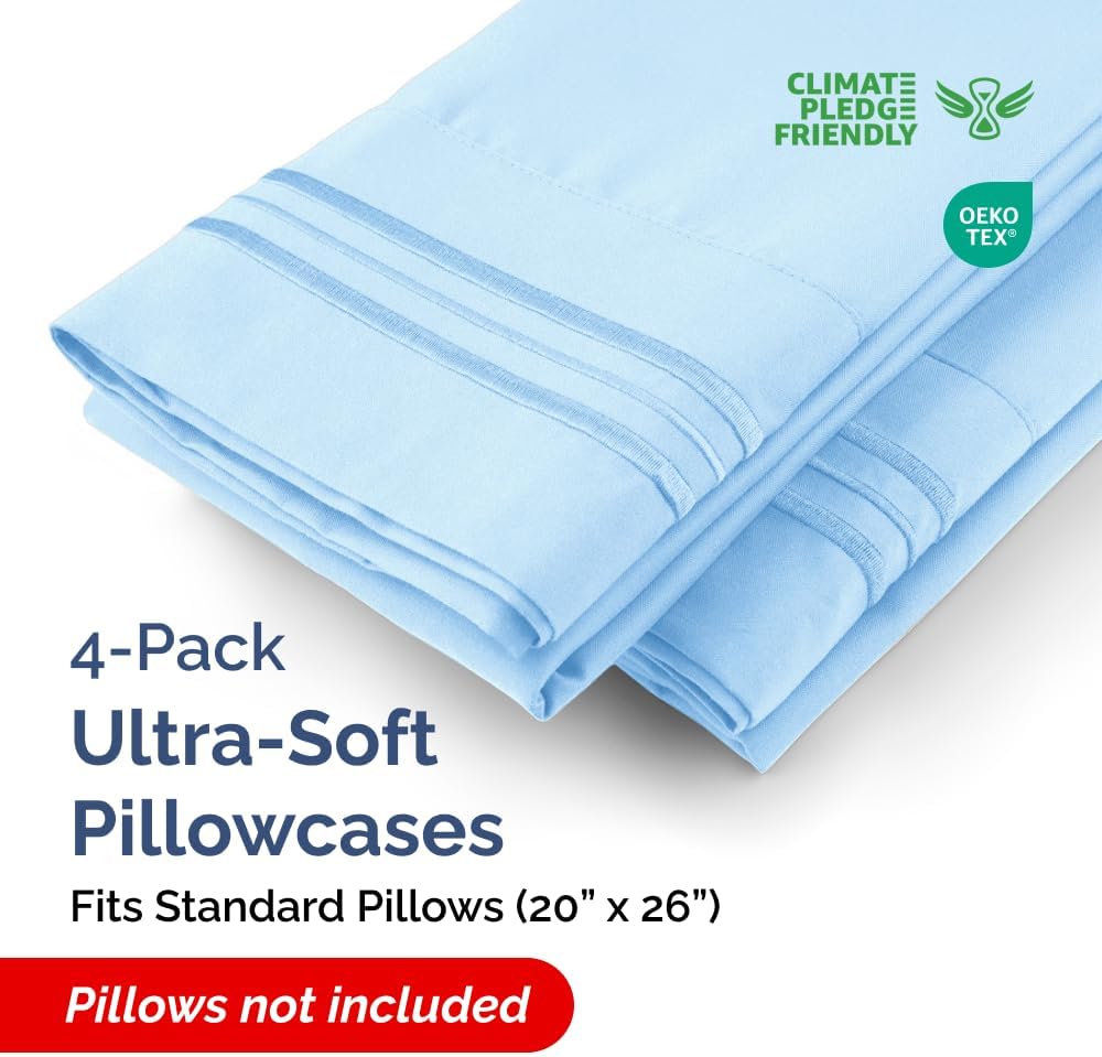Standard Pillow Cases Set of 4 - Ultra Soft Hotel Quality Pillowcase Covers - Comfy Bedding for Women, Men, Kids & Teens - Machine…