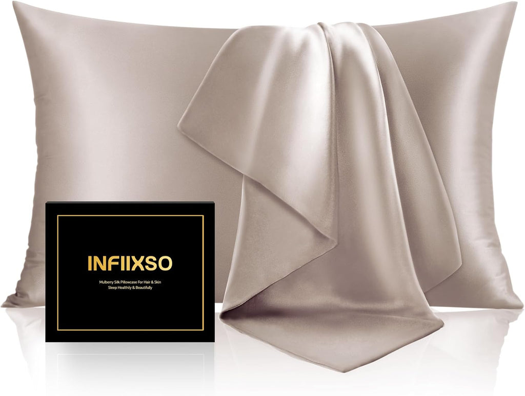 Infiixso Mulberry Silk Pillowcase for Hair and Skin, Silk Pillow Cases Standard Size with Hidden Zipper 20x26 Inches, Ultra Smooth and Soft…