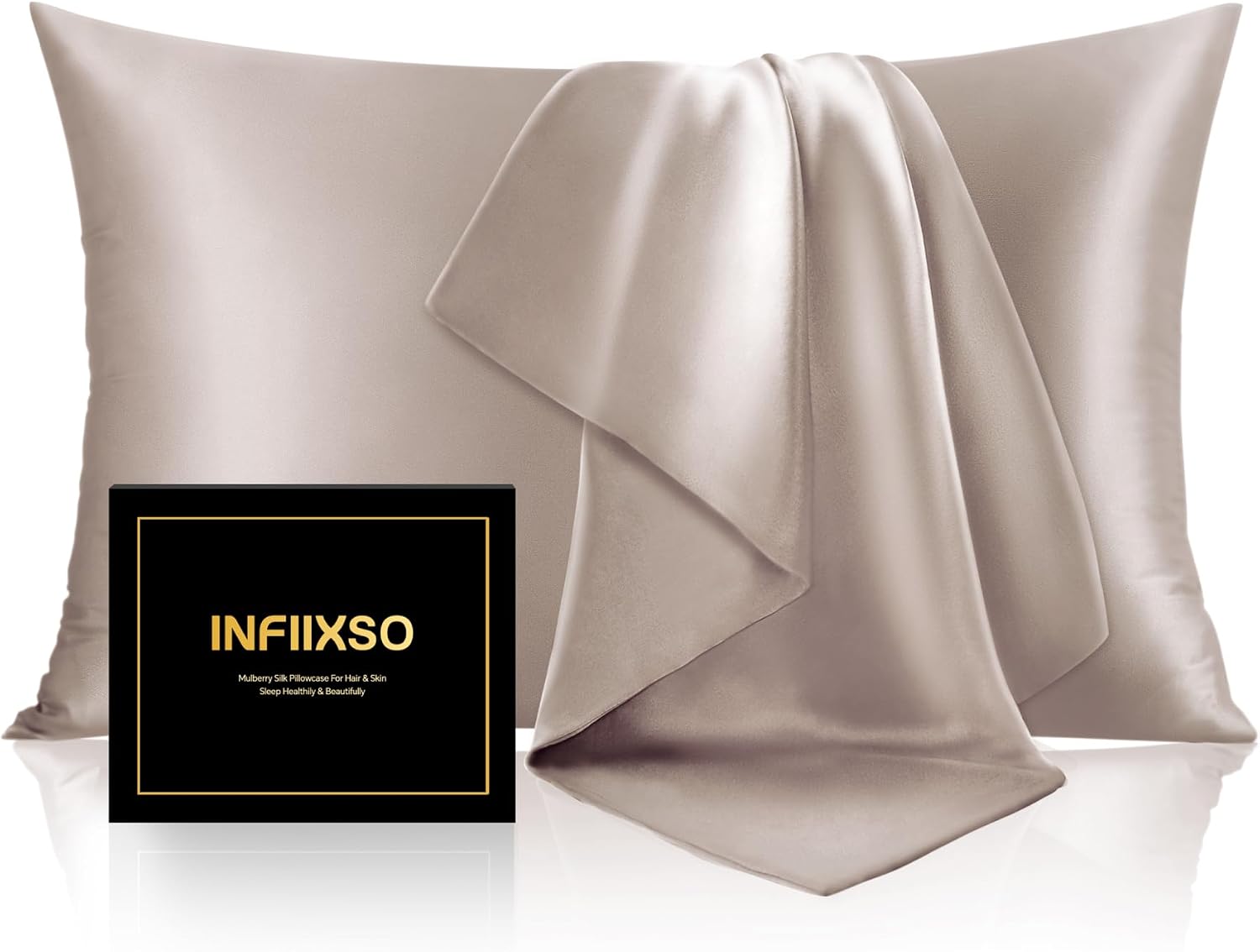 Infiixso Mulberry Silk Pillowcase for Hair and Skin, Silk Pillow Cases Standard Size with Hidden Zipper 20x26 Inches, Ultra Smooth and Soft…