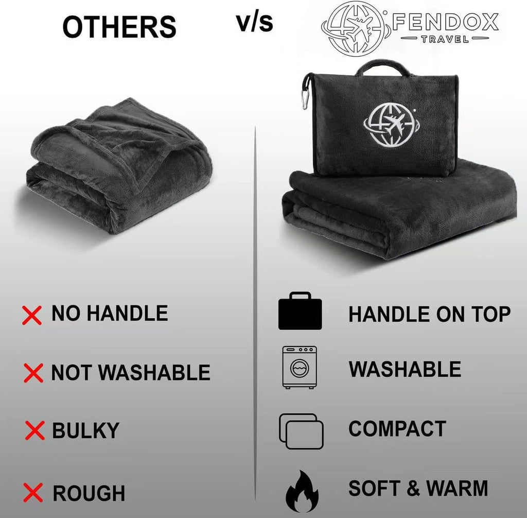 2-in-1 Travel Blanket and Pillow – Lightweight, Compact, Ultra Soft, Machine Washable – Handle, Luggage Sleeve, Backpack Clip – for…
