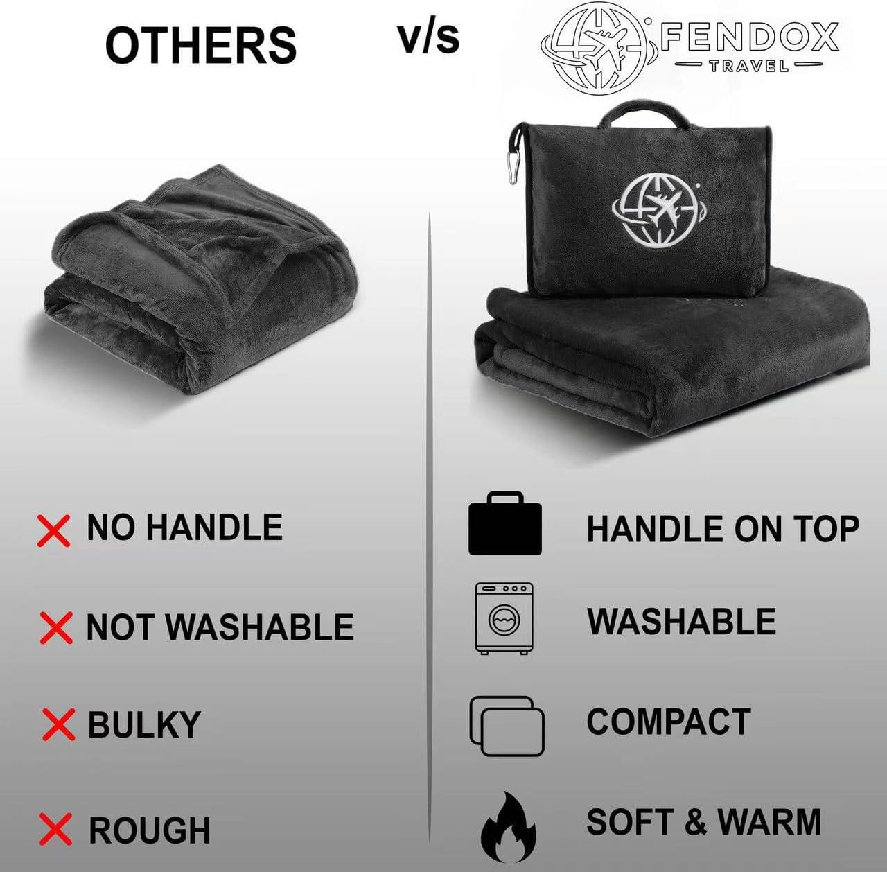 2-in-1 Travel Blanket and Pillow – Lightweight, Compact, Ultra Soft, Machine Washable – Handle, Luggage Sleeve, Backpack Clip – for…