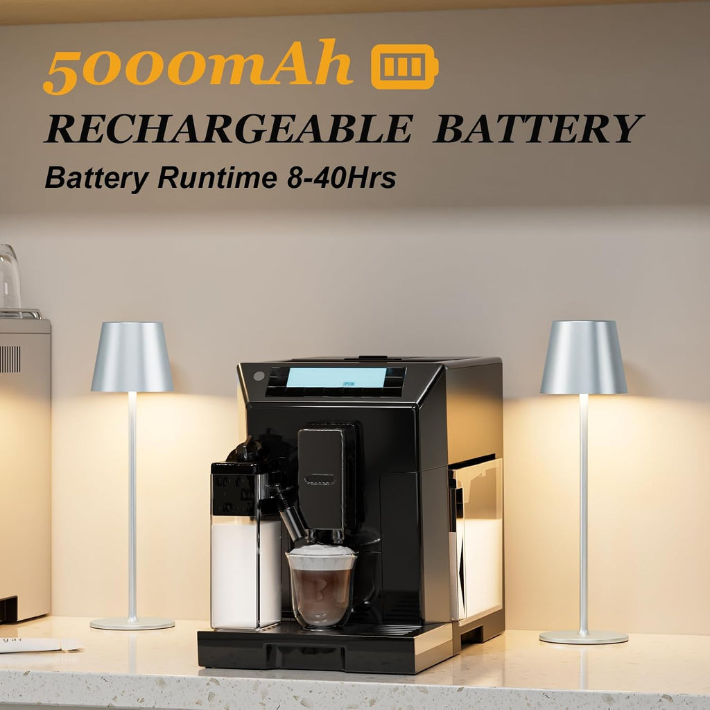 Kakanuo Cordless Table Lamp Rechargeable - Silver Grey 2 Pack 5000mAH Battery Operated Lamp for Counter, 3 Color Stepless Dimming…