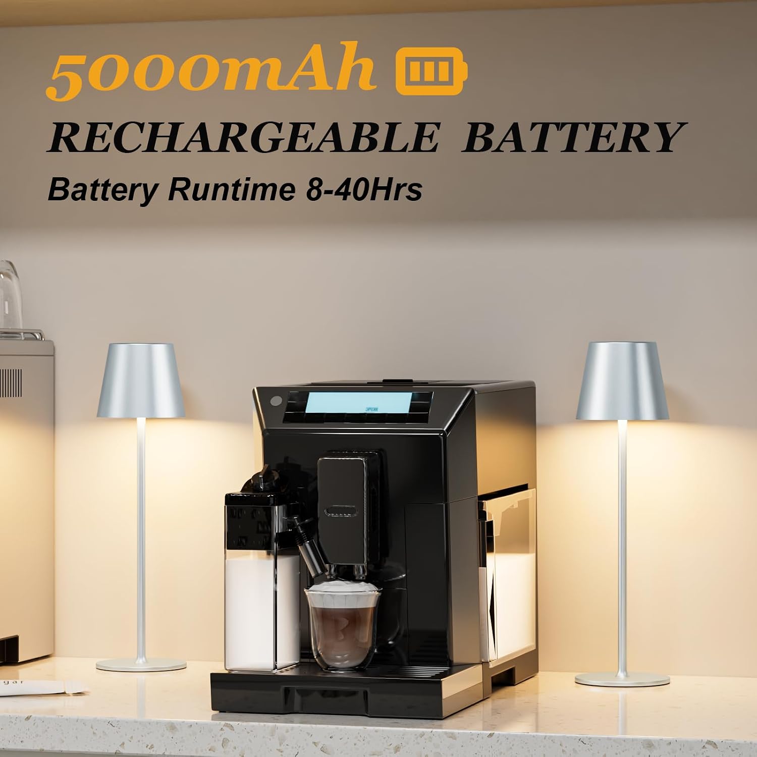 Kakanuo Cordless Table Lamp Rechargeable - Silver Grey 2 Pack 5000mAH Battery Operated Lamp for Counter, 3 Color Stepless Dimming…