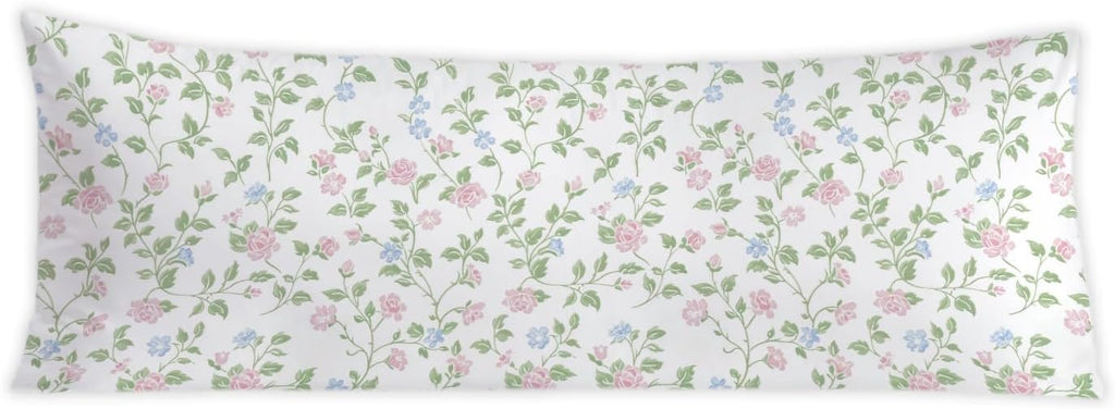 Pink and Green Blue Grandmillennial Floral 20x54 Body Pillow Cover, Cottagecore Home Decor, Pastel Pink Grand Millenial Flower Decorative…