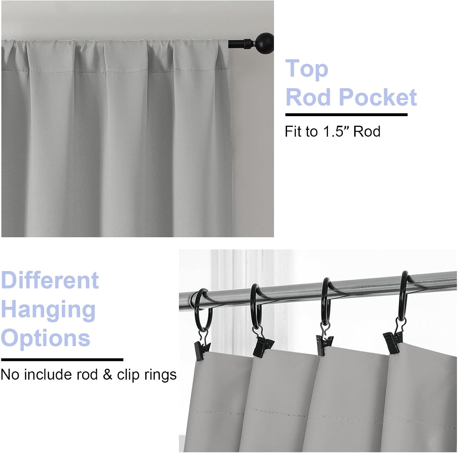 Simplebrand Ava Silver Grey Blackout Curtains for Bedroom 90 Inches Long 2 Panels Set, Solid Privacy Energy Saving Living Room Window …