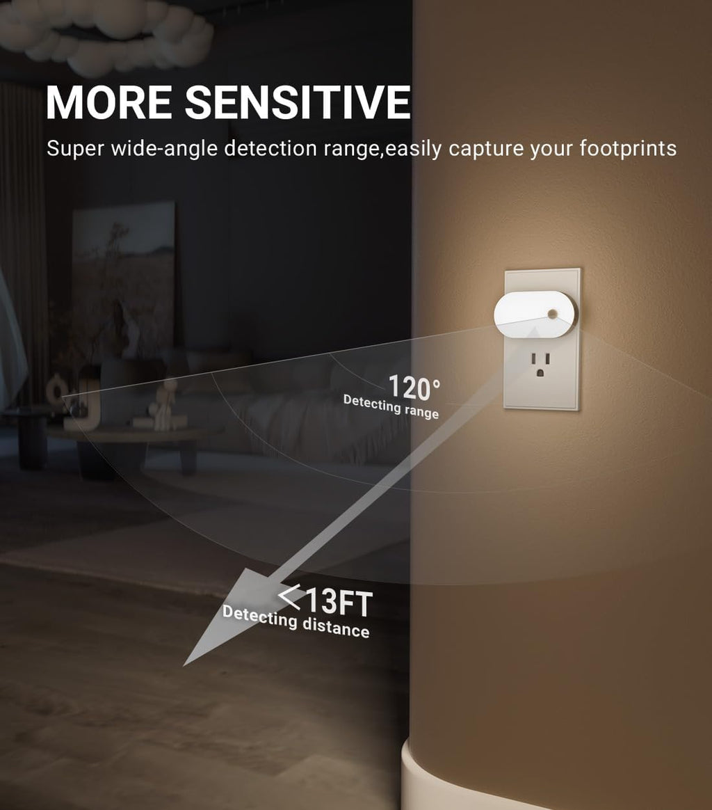 Lyridz 120LM Ultra Bright Plug-in Motion Sensor Night Light, Stepless Dimmable LED Nightlight, Always-On and Auto-Off, for Hallway…