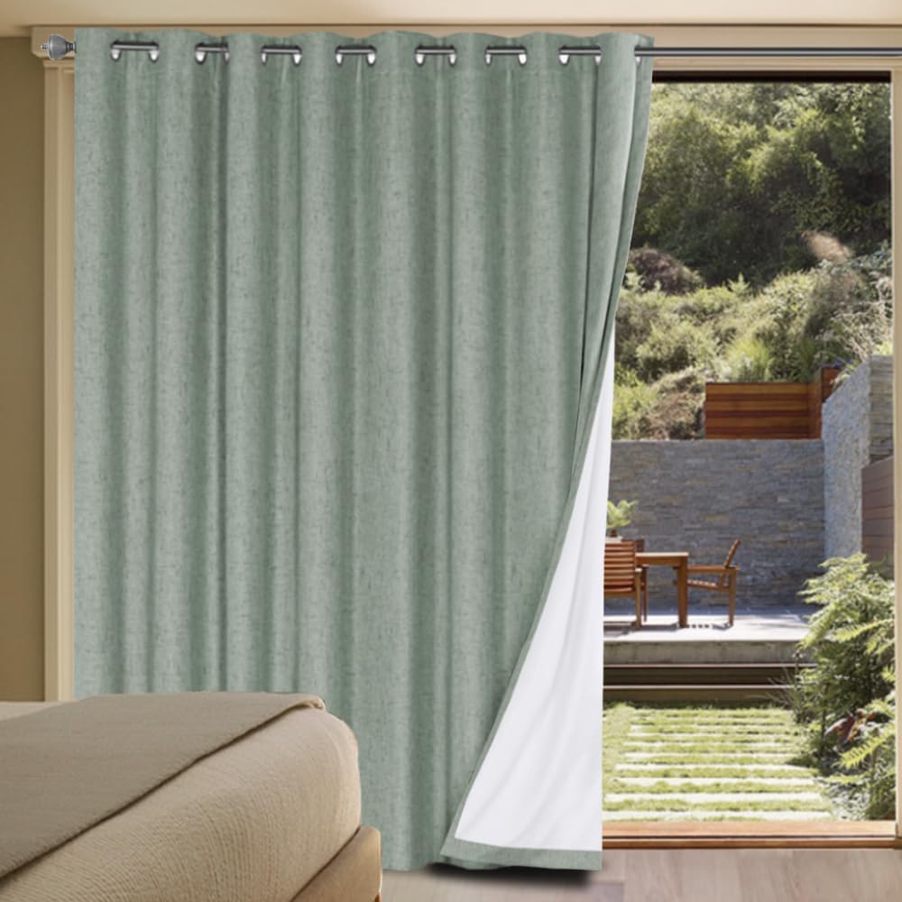H.VERSAILTEX White Linen Blackout Curtains Durable Thick Textured Linen Look 100% Blackout Patio Door Curtain Anti Rust Grommet Extra…