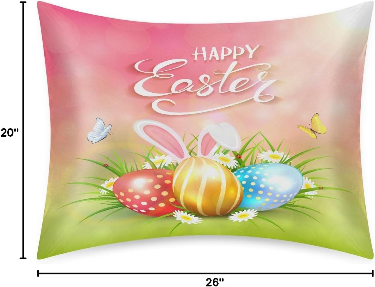 Happy Easter Satin Silk Pillowcase for Hair and Skin Pillow Cases Standard Size Soft Silk Pillow Case with Envelope Closure Print Satin…