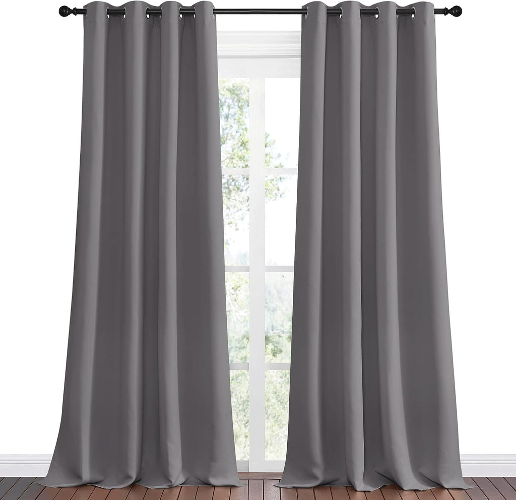Nicetown Bedroom Blackout Curtains Panels, 1 Pair, 55 inches by 108 Inch, Grey, Triple Weave Energy Saving Thermal Insulated Solid Grommet…