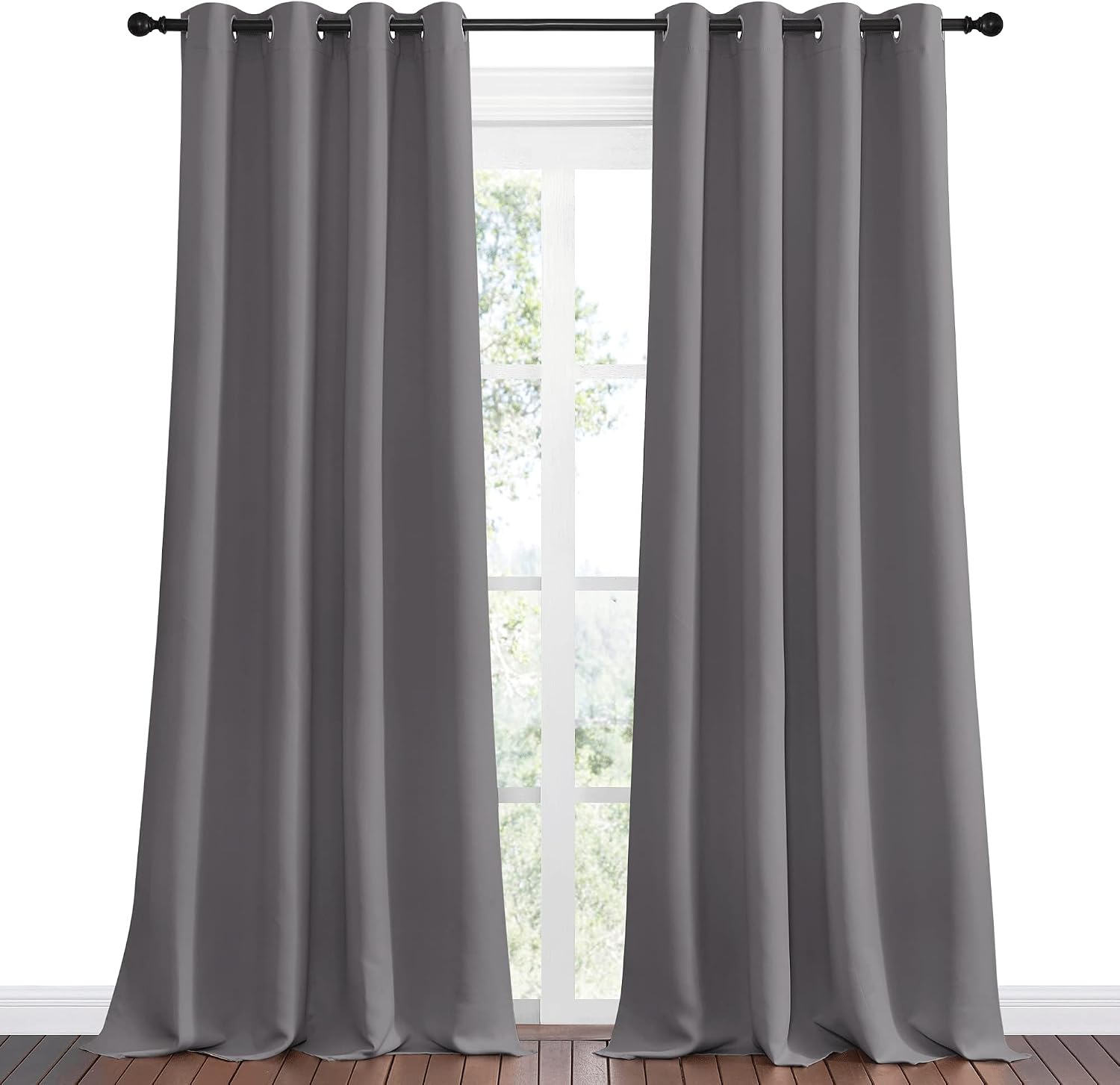 Nicetown Bedroom Blackout Curtains Panels, 1 Pair, 55 inches by 108 Inch, Grey, Triple Weave Energy Saving Thermal Insulated Solid Grommet…