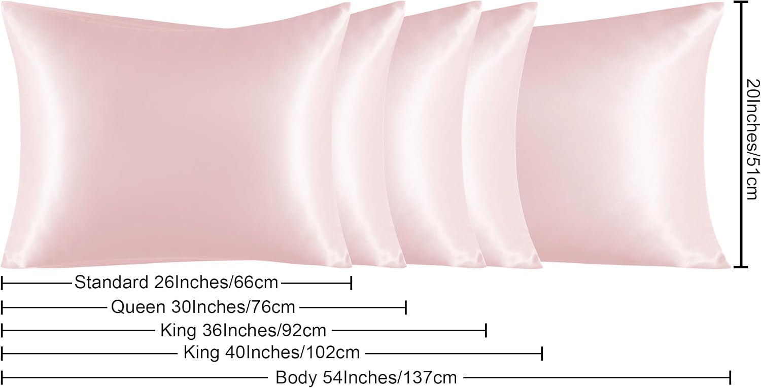 Ntbay 2 Pack Satin King Pillowcases for Hair and Skin, Luxurious and Silky Pillow Cases with Envelope Closure, 20x36 Inches, Light Pink 2 P…