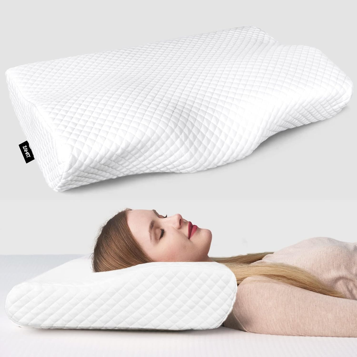 Zamat Memory Foam Pillow for Neck, Adjustable Orthopedic Ergonomic Cervical Pillow for Sleeping with Washable Cover, Bed Pillows for Side,…