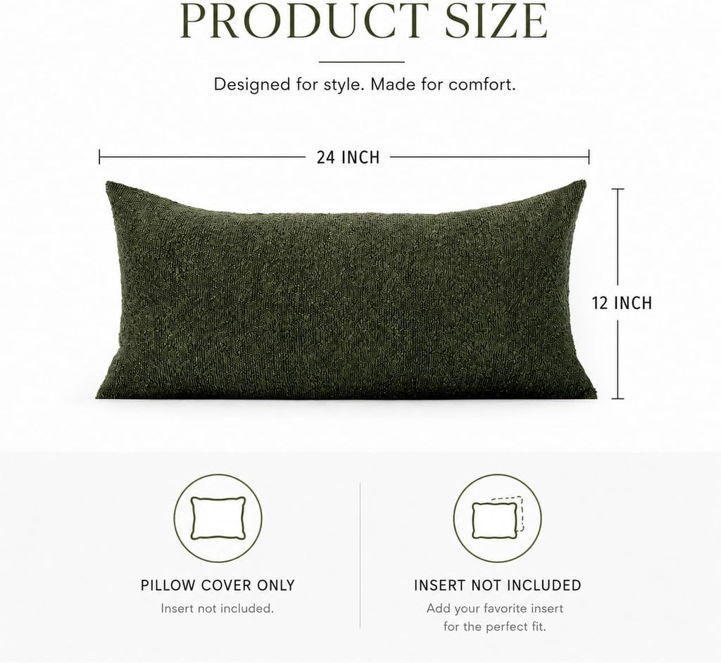 JoraLion 12x24 inch Boucle Lumbar Pillow Cover, Army Green Woven Texture Neutral Long Pillow Cover Breathable Cushion Case for Couch Sofa…