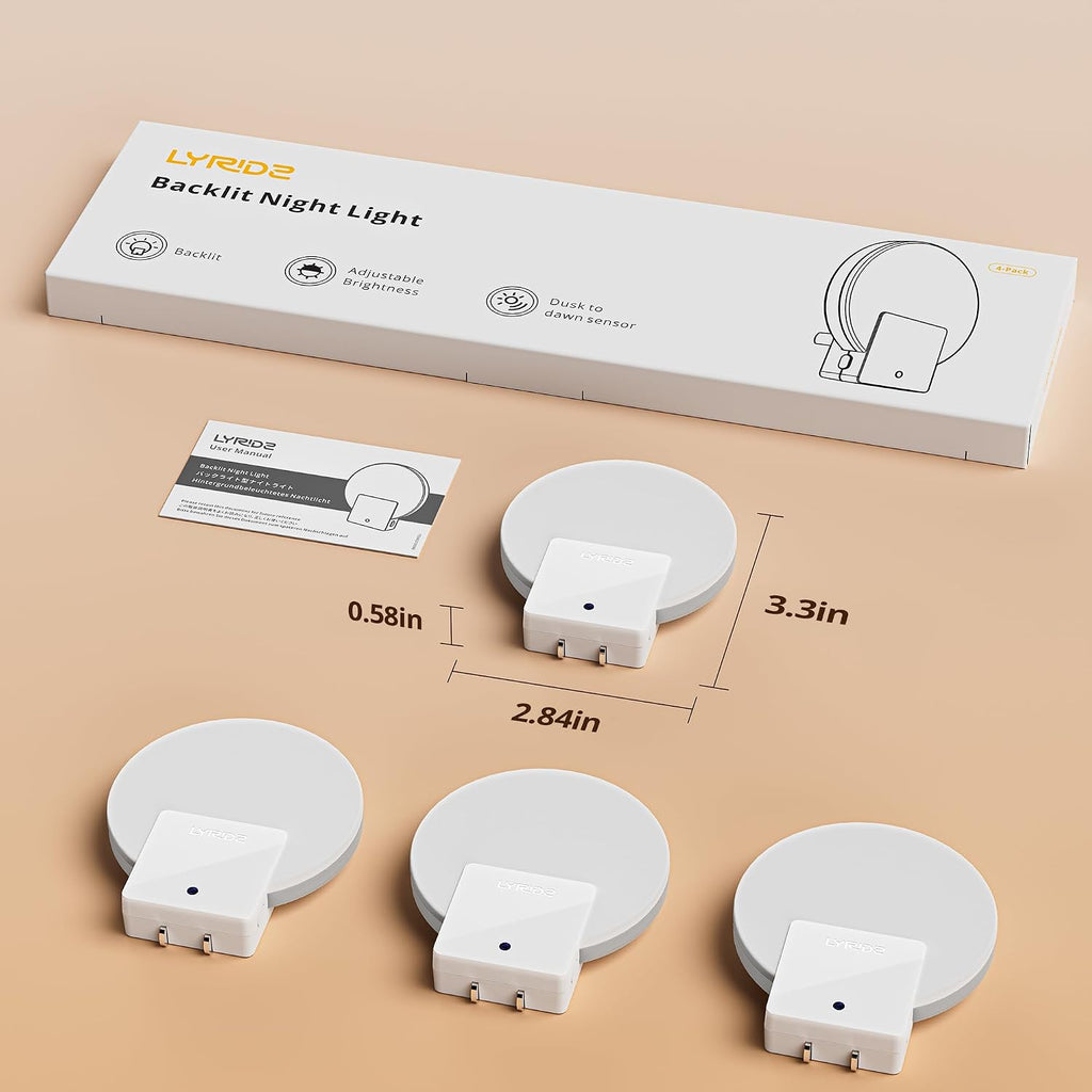 Lyridz Plug in LED Backlit Night Light with Auto Dusk to Dawn Sensor, 1-50 LM Dimmable Warm White Nightlight Indoor for Bedroom…