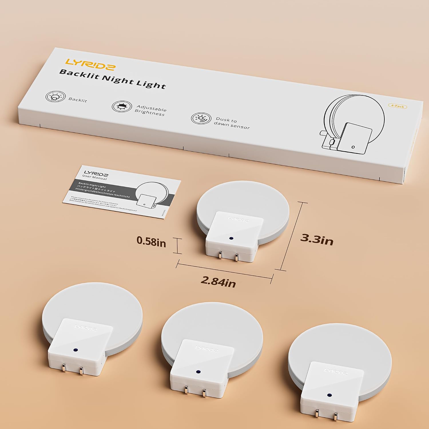 Lyridz Plug in LED Backlit Night Light with Auto Dusk to Dawn Sensor, 1-50 LM Dimmable Warm White Nightlight Indoor for Bedroom…