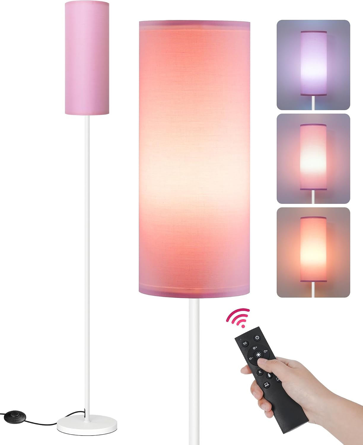 Dimmable Floor Lamps for Living Room with Remote and Foot Switch, 64.4” Modern Standing Tall Lamp, Corner Lamp for Bedroom, Bulb…