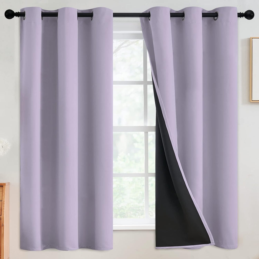 SimpleHome 100% Blackout Curtains for Bedroom, Thermal Insulated Grommet Window Drapes Room Darkening Lilac Curtains for Living Room with Bl…