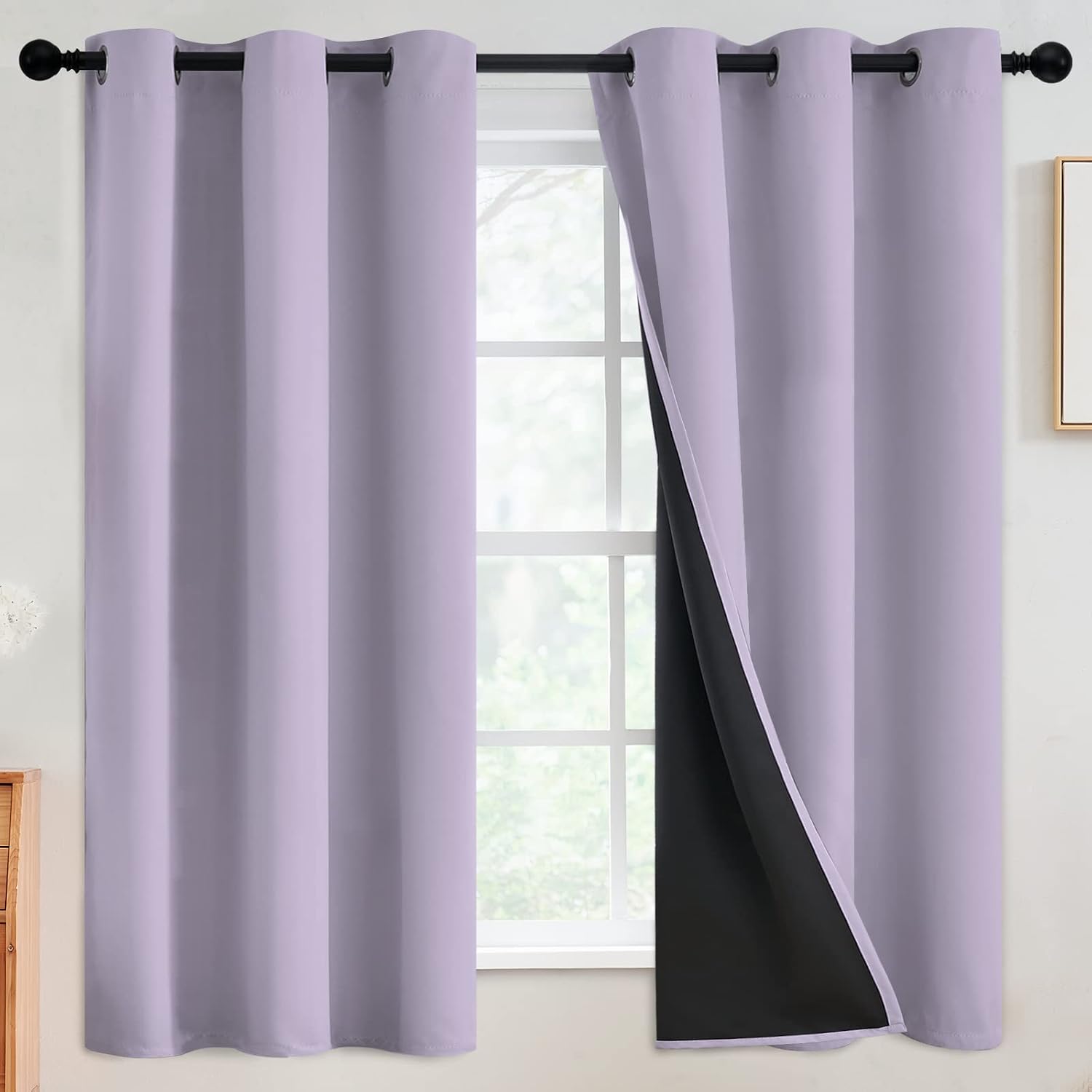 SimpleHome 100% Blackout Curtains for Bedroom, Thermal Insulated Grommet Window Drapes Room Darkening Lilac Curtains for Living Room with Bl…
