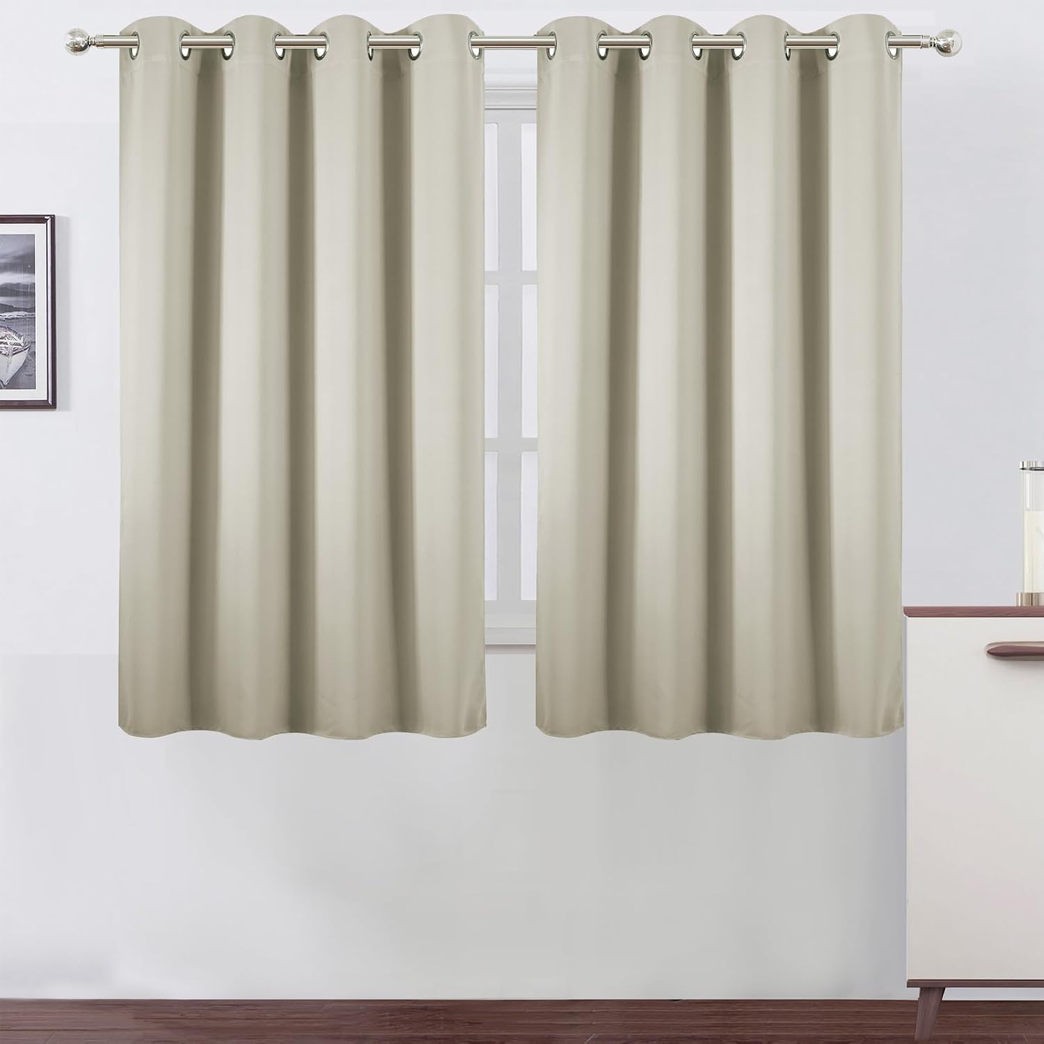 Lemomo Blackout Curtains 66 x 54 Inch Long Light Beige Curtains Set of 2 Panels Room Darkening Curtains for Bedroom and Living Room 54 Inch…