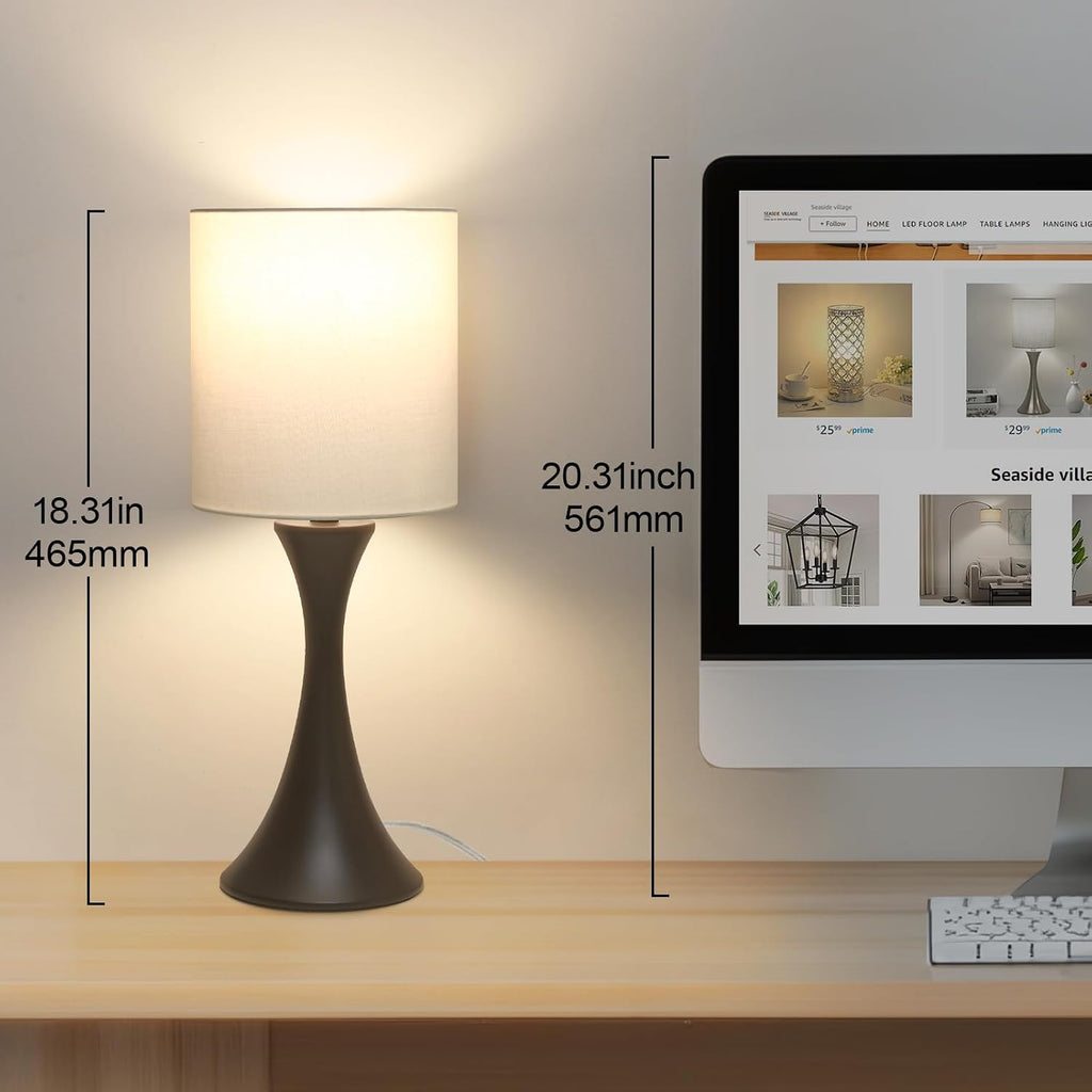 3 Way Touch Control Table Lamp, Modern Bedside Lamp Dimmable Nightstand Lamp with Beige Shade and Dark Brown Base, Small Desk Lamp for…
