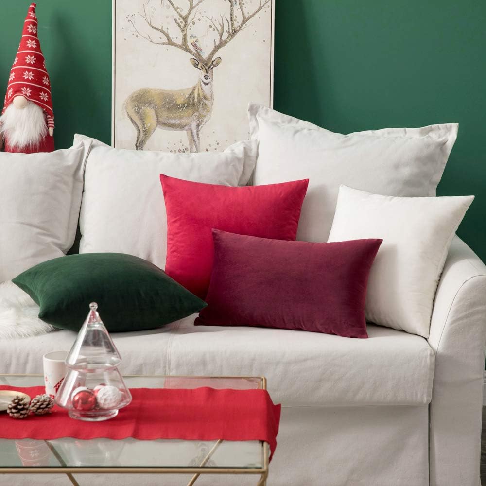 Miulee 24x24 Inch Euro Sham Velvet Pillow Covers, Set of 2 Large Square Decorative Pillows -Red Super Soft for King Bed, Sofa, Couch, Accen…