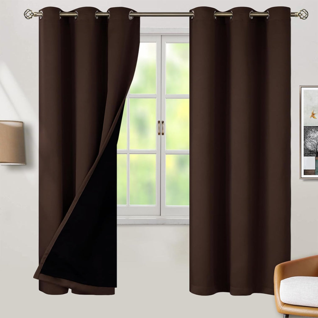 BGment Thermal Insulated 100% Blackout Curtains for Bedroom with Black Liner, Double Layer Full Room Darkening Noise Reducing Grommet Curta…