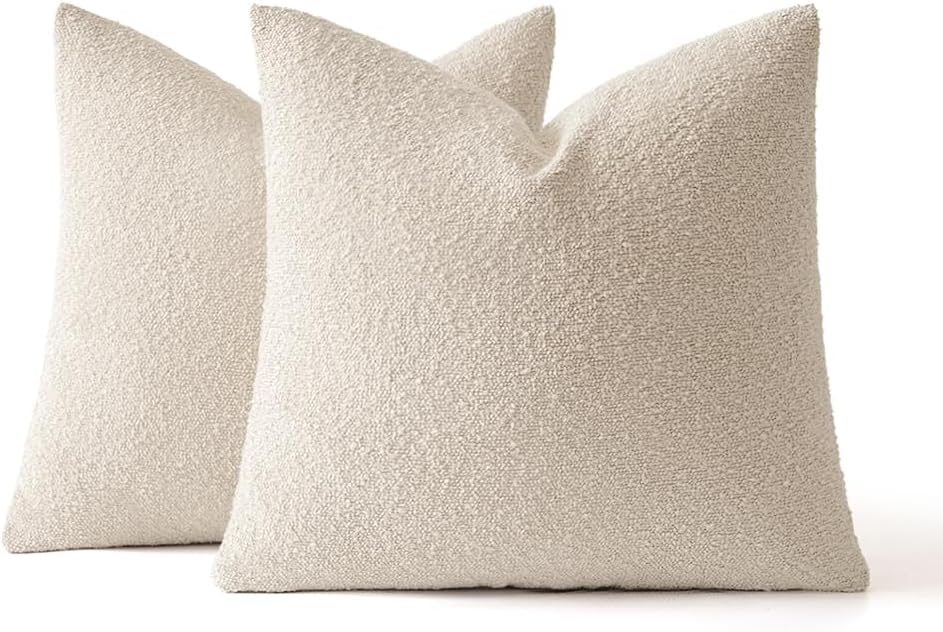 Miulee 16x16 Inch Decorative Pillow Covers for Couch Bed Set of 2 Textured Boucle Neutral Throw Pillow Covers Natural Beige Ivory Accent So…