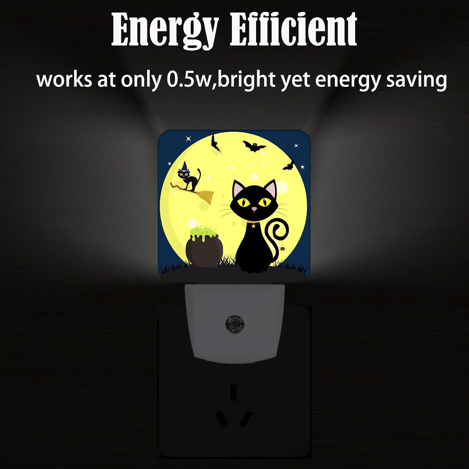 Happy Halloween Cat Night Light, Plug Into Wall with Dusk to Dawn Light Sensors, Warm Nightlights for Bedroom, Bathroom, Hallway, Kitchen…