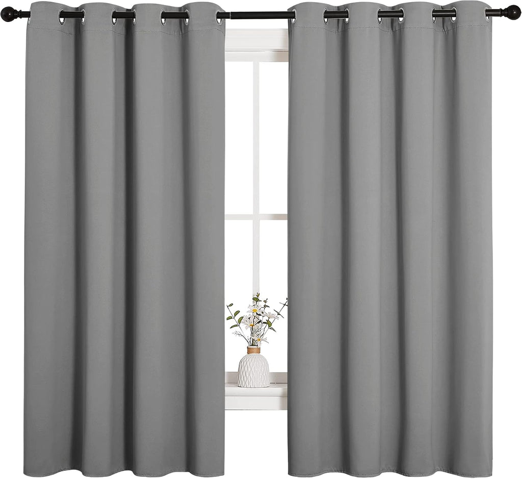 NICETOWN Silver Grey Blackout Curtain Panels for Bedroom, Thermal Insulated Grommet Top Blackout Draperies and Drapes for Basement (2…