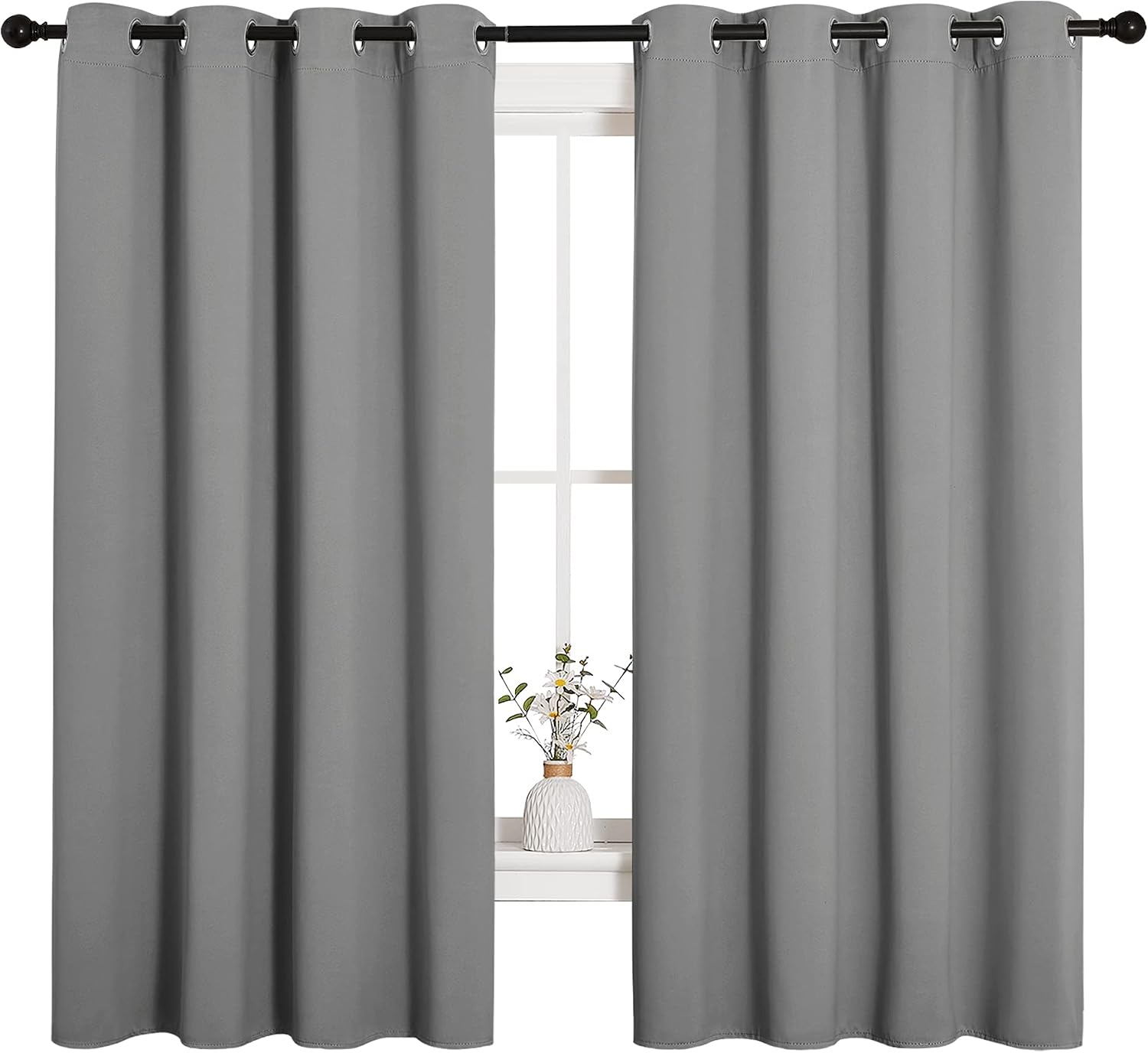 NICETOWN Silver Grey Blackout Curtain Panels for Bedroom, Thermal Insulated Grommet Top Blackout Draperies and Drapes for Basement (2…