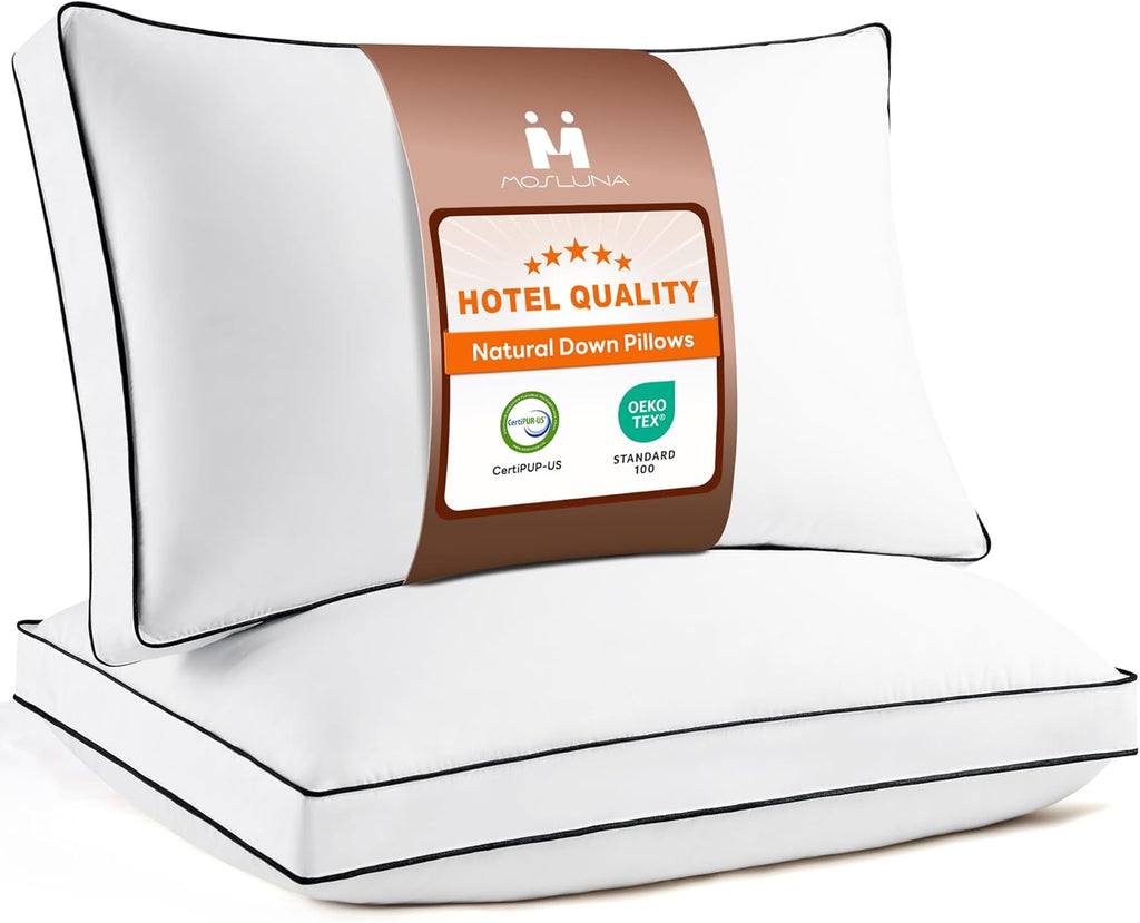 Mosluna Feather Down Pillows King Size Set of 2, Hotel Collection Bed Pillows 2 Pack, Medium Firm Pillow for Side, Back or Stomach Sleepers…