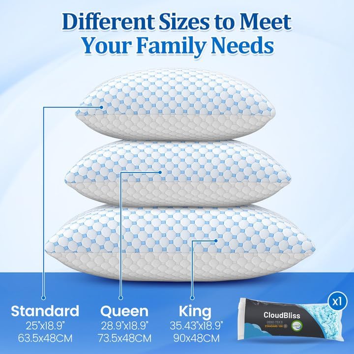 CloudBliss Shredded Memory Foam Pillow for Sleeping - Adjustable Cooling Pillow with Breathable Washable Cover, CertiPUR-US Certified, 1…
